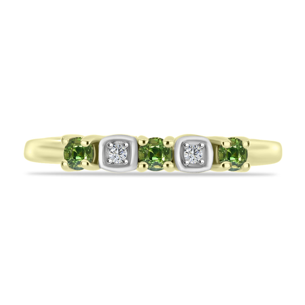 Anel de Prata com Banho de Ouro com Safira Verde e Topázio Branco