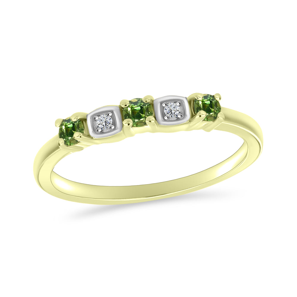 Anel de Prata com Banho de Ouro com Safira Verde e Topázio Branco 3 