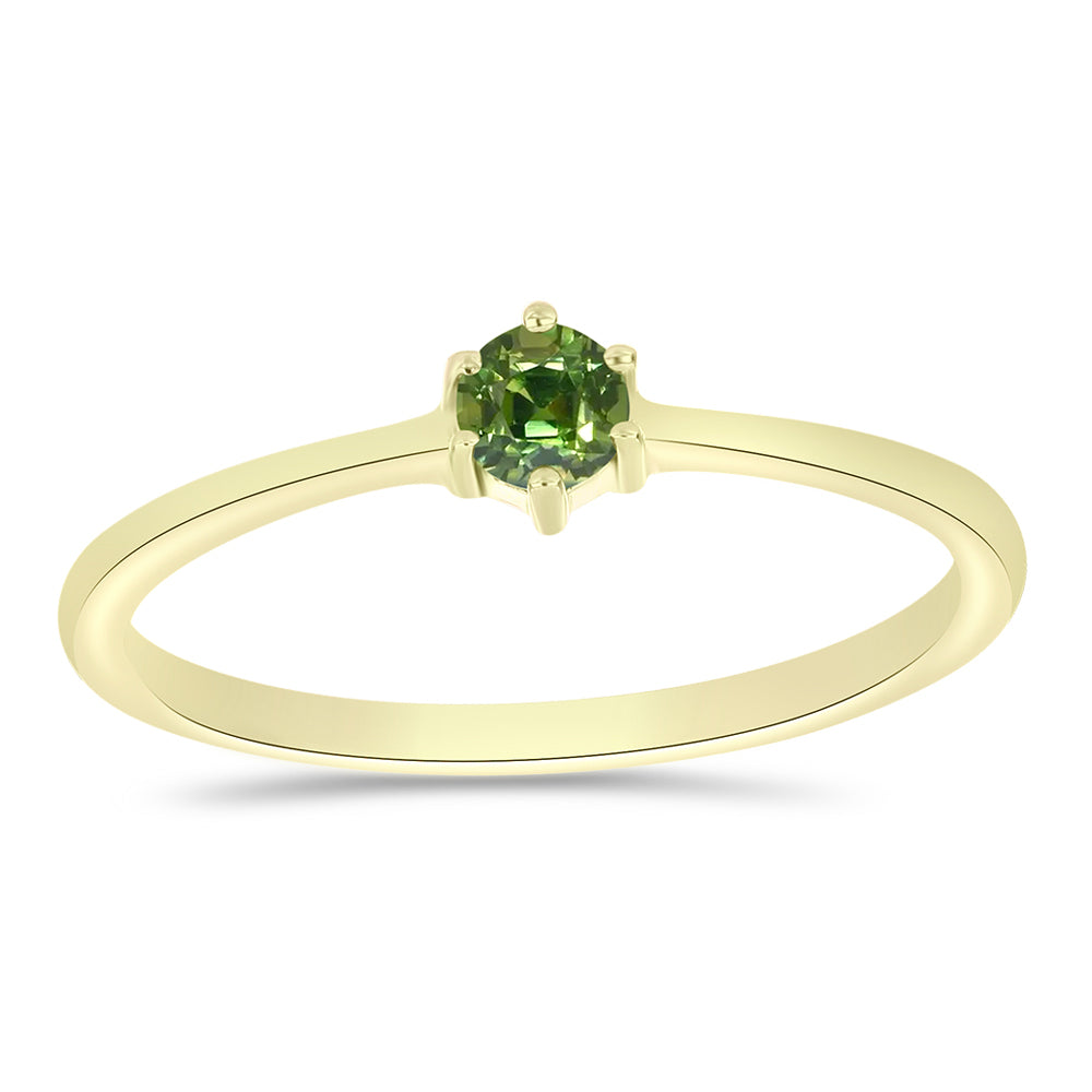 Anel de Prata com Banho de Ouro com Safira Verde
