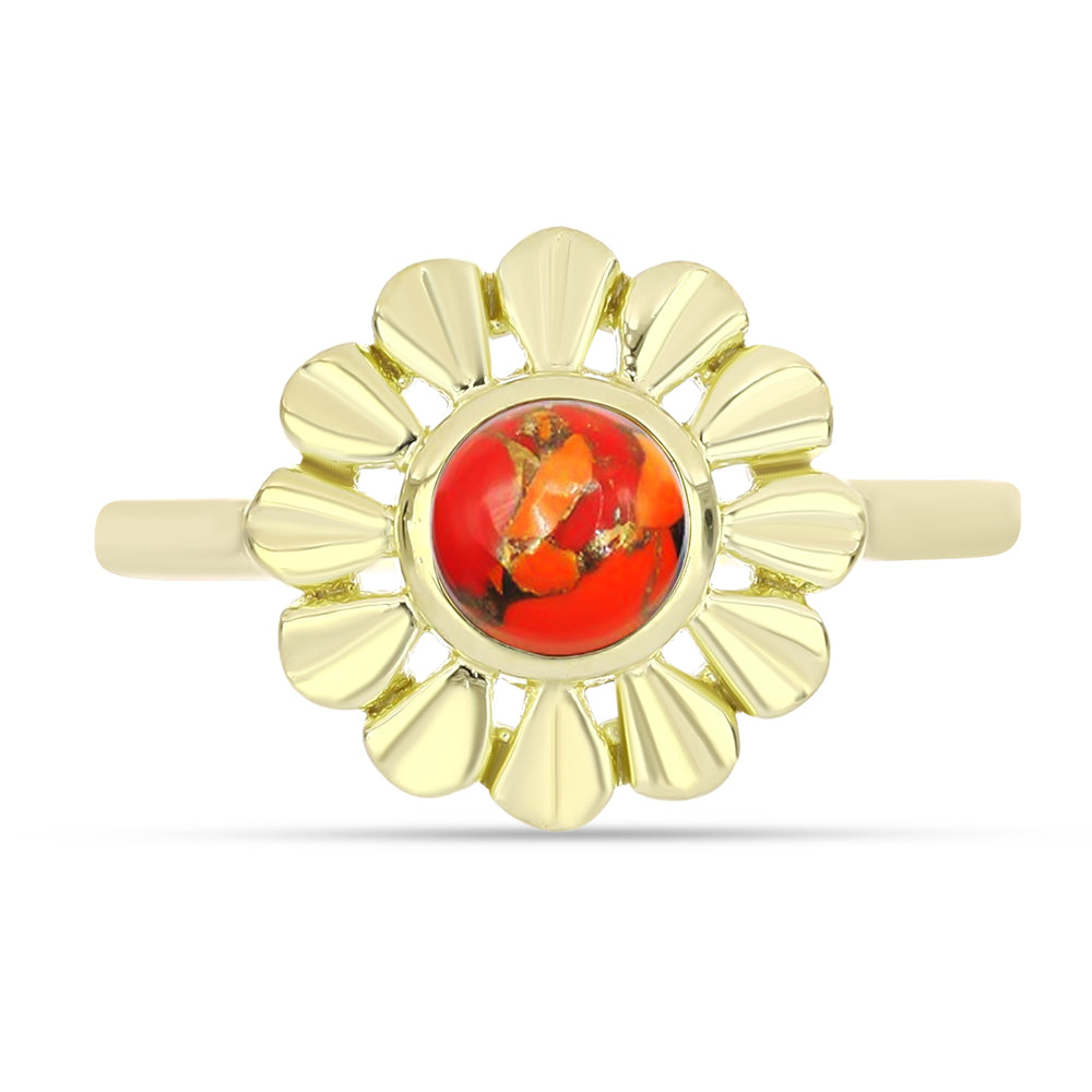Anel de Prata com Banho de Ouro com Turquesa de Mohave  Contraste: Cabeca de Veado (800) 1 