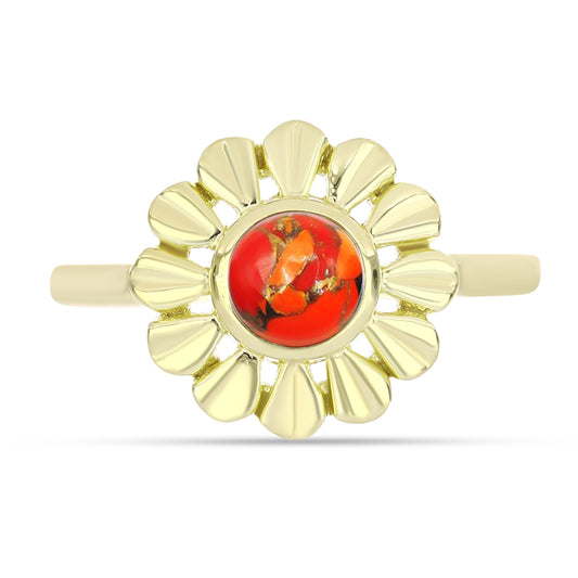 Anel de Prata com Banho de Ouro com Turquesa de Mohave  Contraste: Cabeca de Veado (800)