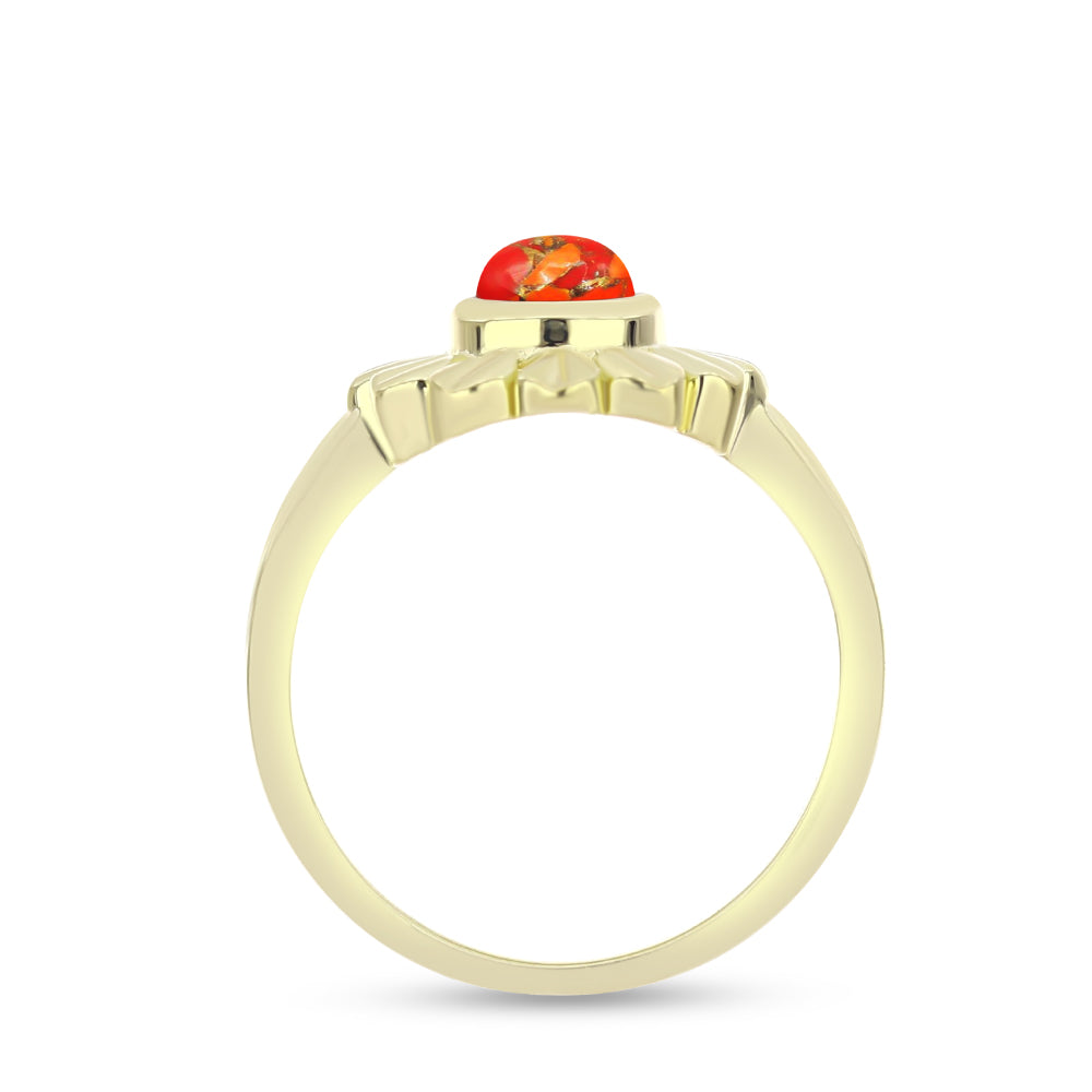 Anel de Prata com Banho de Ouro com Turquesa de Mohave  Contraste: Cabeca de Veado (800)