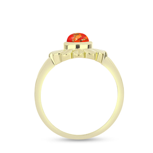 Anel de Prata com Banho de Ouro com Turquesa de Mohave  Contraste: Cabeca de Veado (800)