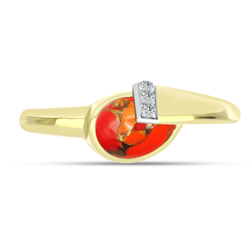 Anel de Prata com Banho de Ouro com Turquesa de Mohave e Topázio Branco  Contraste: Cabeca de Veado (800)
