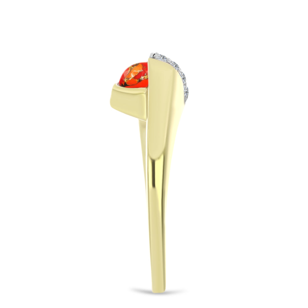 Anel de Prata com Banho de Ouro com Turquesa de Mohave e Topázio Branco  Contraste: Cabeca de Veado (800) 4 