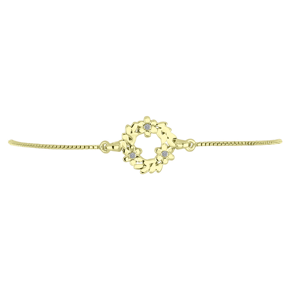 Pulseira de Prata com Banho de Ouro com Diamante Branco  Contraste: Cabeca de Veado (800)