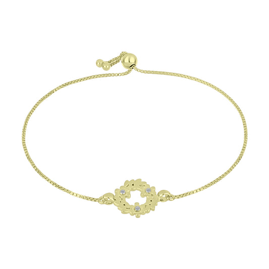 Pulseira de Prata com Banho de Ouro com Diamante Branco  Contraste: Cabeca de Veado (800)