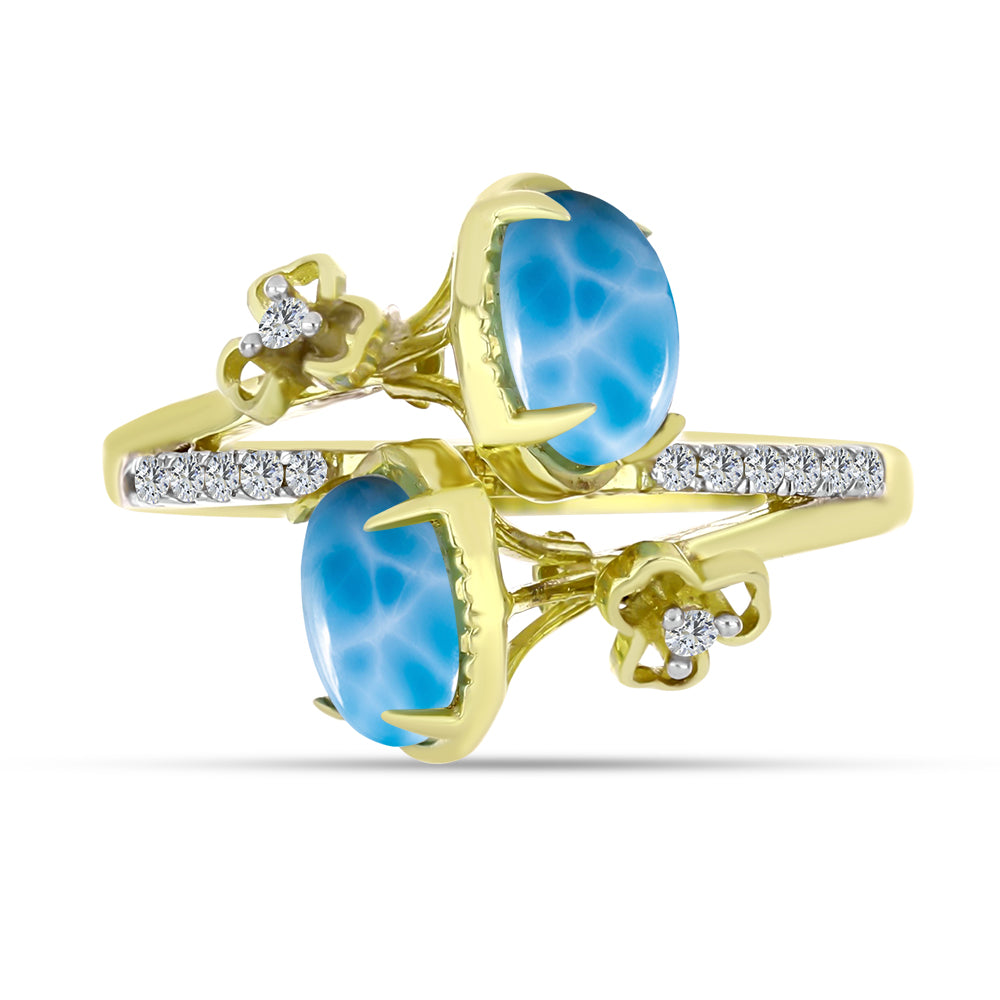 Anel de Prata com Banho de Ouro com Larimar e Topázio Branco  Contraste: Cabeca de Veado (800) 1 
