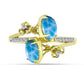 Anel de Prata com Banho de Ouro com Larimar e Topázio Branco  Contraste: Cabeca de Veado (800)