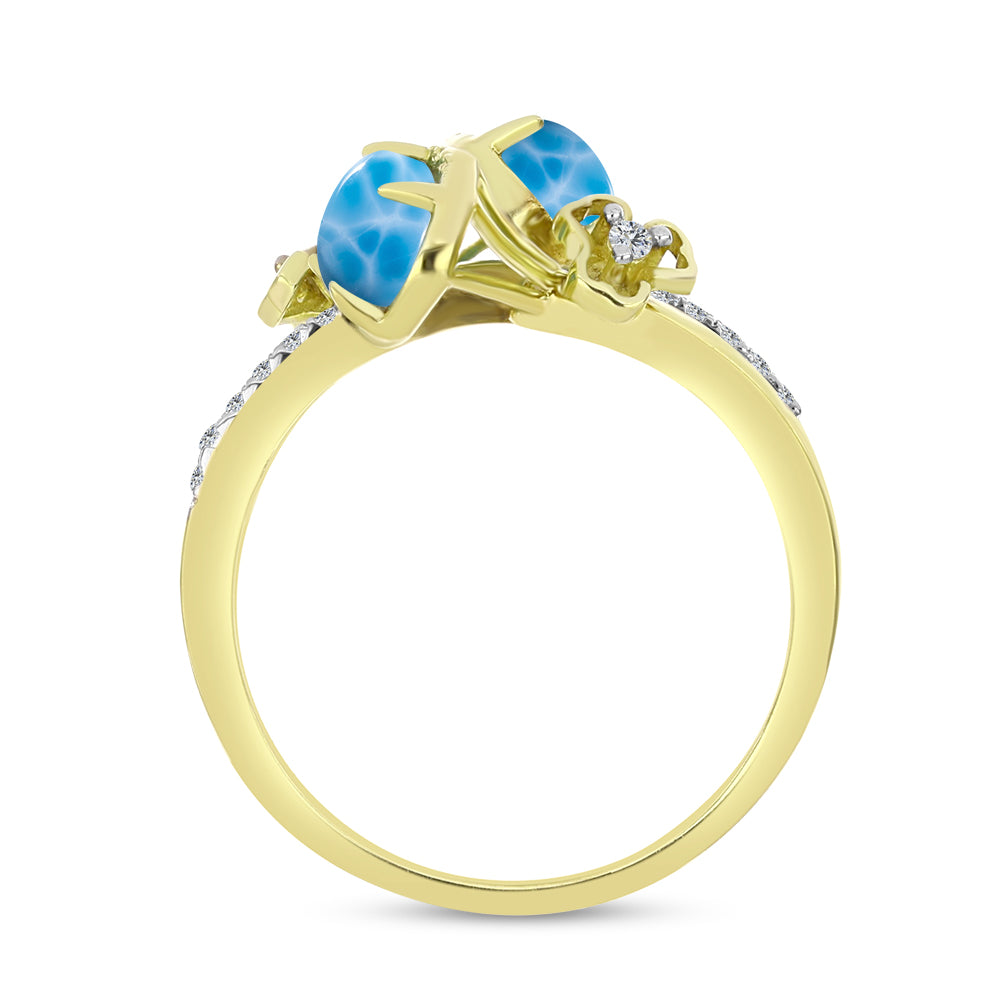 Anel de Prata com Banho de Ouro com Larimar e Topázio Branco  Contraste: Cabeca de Veado (800) 2 