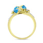 Anel de Prata com Banho de Ouro com Larimar e Topázio Branco  Contraste: Cabeca de Veado (800)