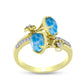 Anel de Prata com Banho de Ouro com Larimar e Topázio Branco  Contraste: Cabeca de Veado (800)