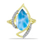 Anel de Prata com Banho de Ouro com Larimar e Topázio Branco  Contraste: Cabeca de Veado (800)