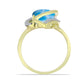 Anel de Prata com Banho de Ouro com Larimar e Topázio Branco  Contraste: Cabeca de Veado (800)