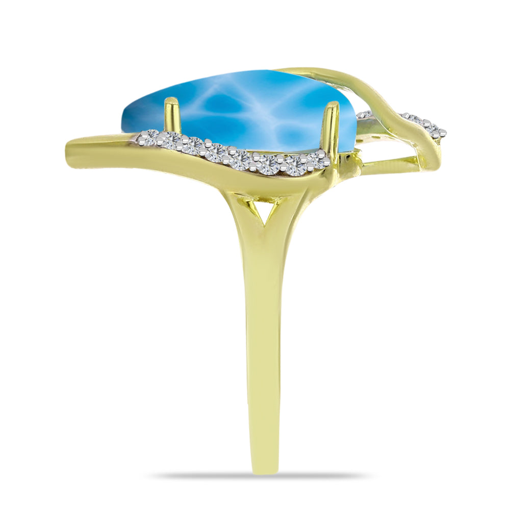 Anel de Prata com Banho de Ouro com Larimar e Topázio Branco  Contraste: Cabeca de Veado (800) 3 