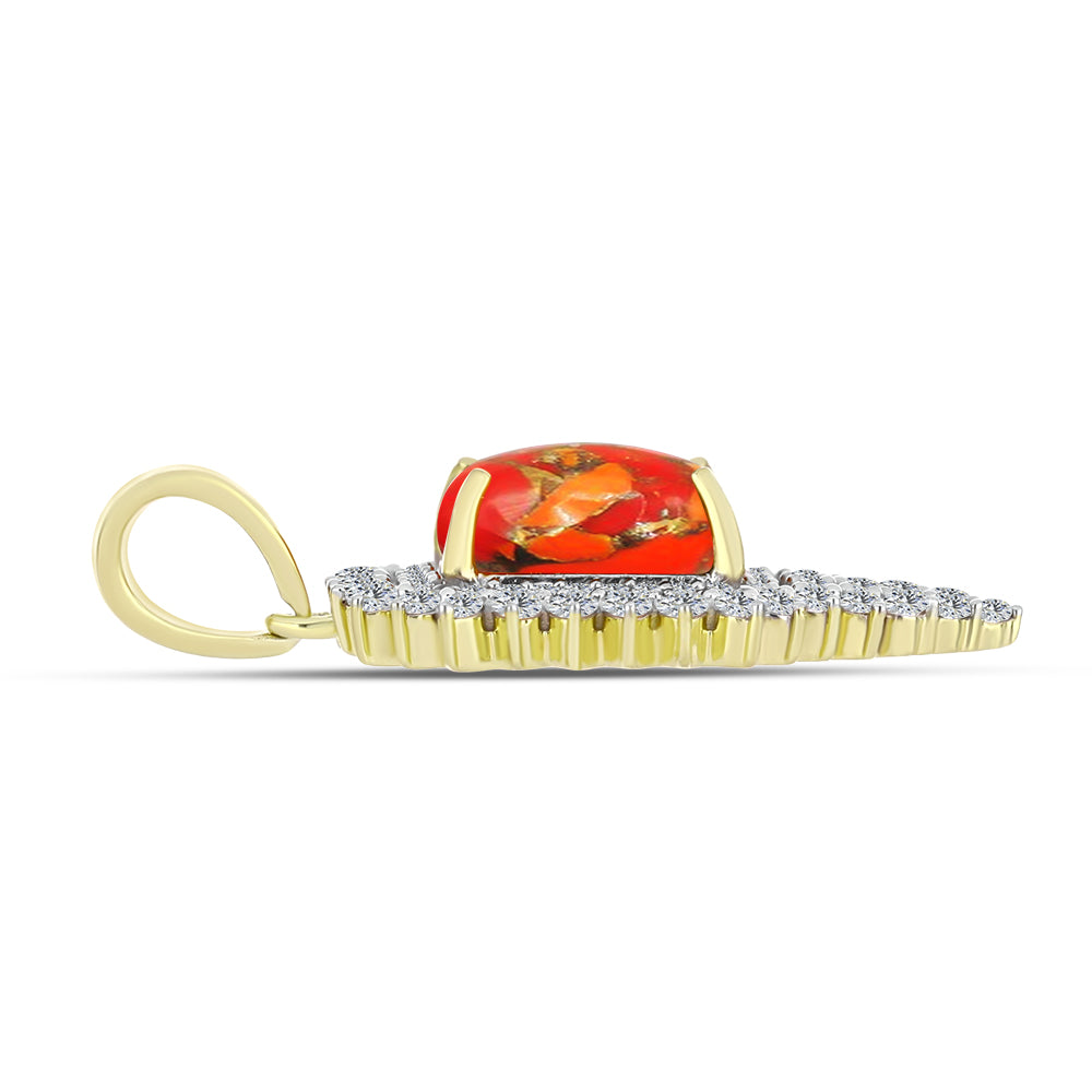 Pendente de Prata com Banho de Ouro com Turquesa de Mohave e Topázio Branco