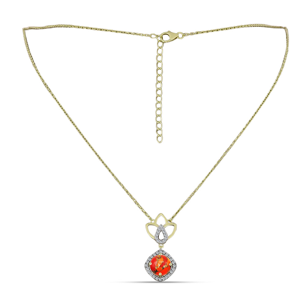 Colar de Prata com Banho de Ouro com Turquesa de Mohave e Topázio Branco  Contraste: Cabeca de Veado (800) 1 