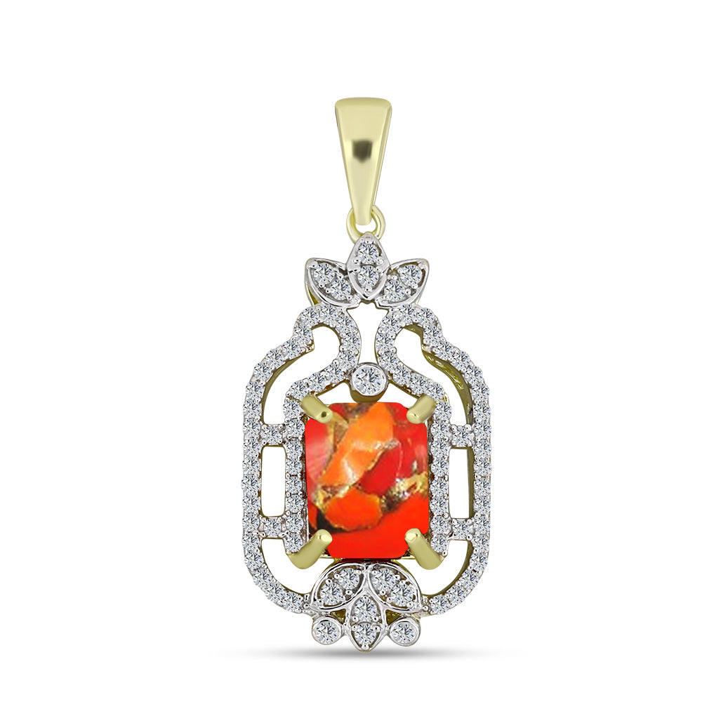 Pendente de Prata com Banho de Ouro com Turquesa de Mohave e Topázio Branco