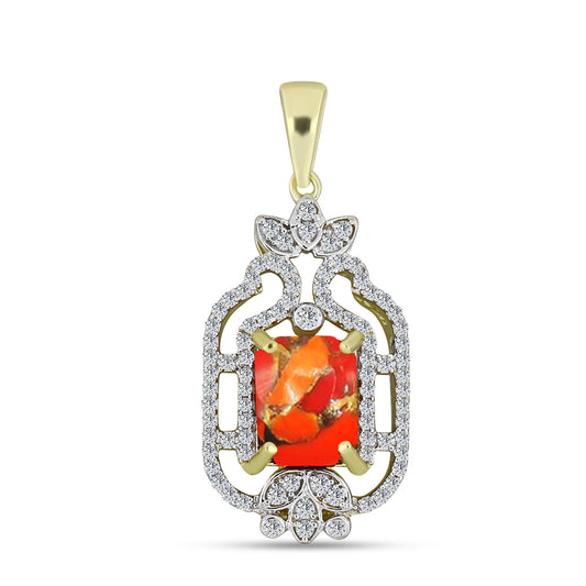 Pendente de Prata com Banho de Ouro com Turquesa de Mohave e Topázio Branco