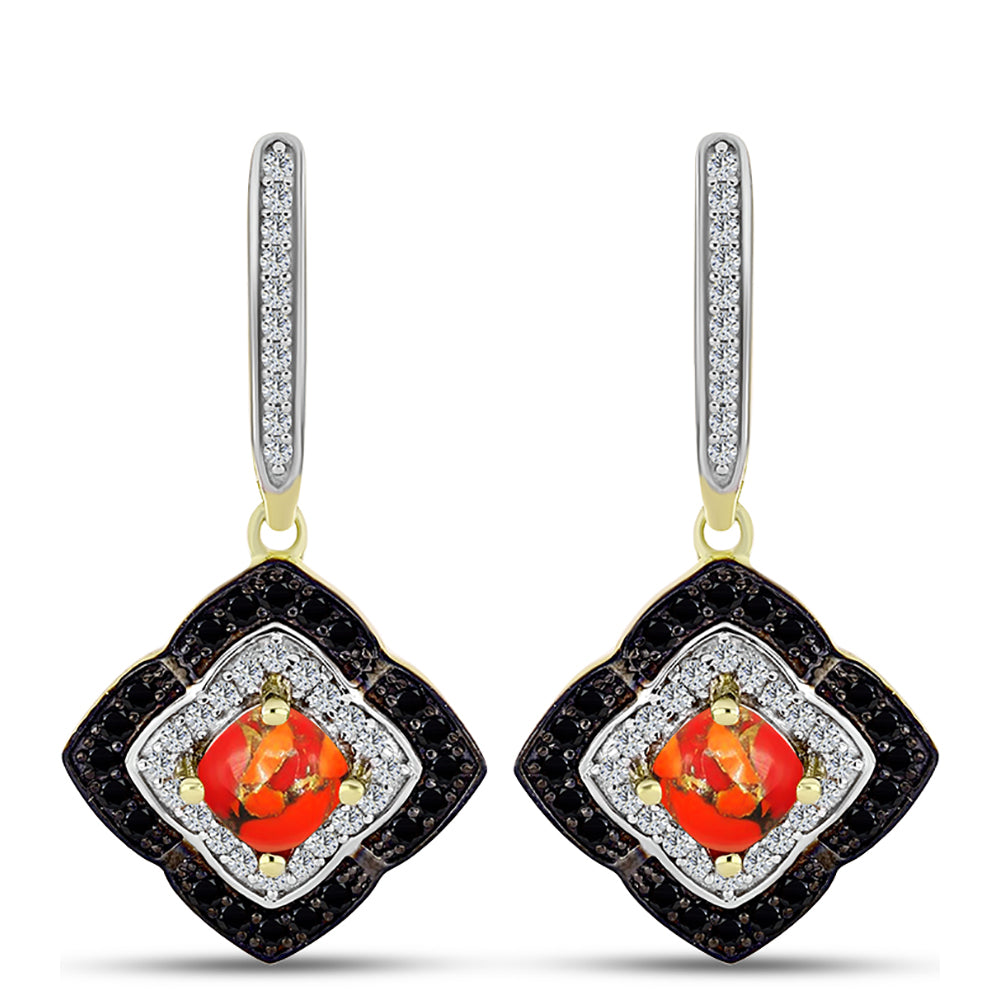 Brincos de Prata com Banho de Ouro com Turquesa de Mohave e Espinela Preta 3 