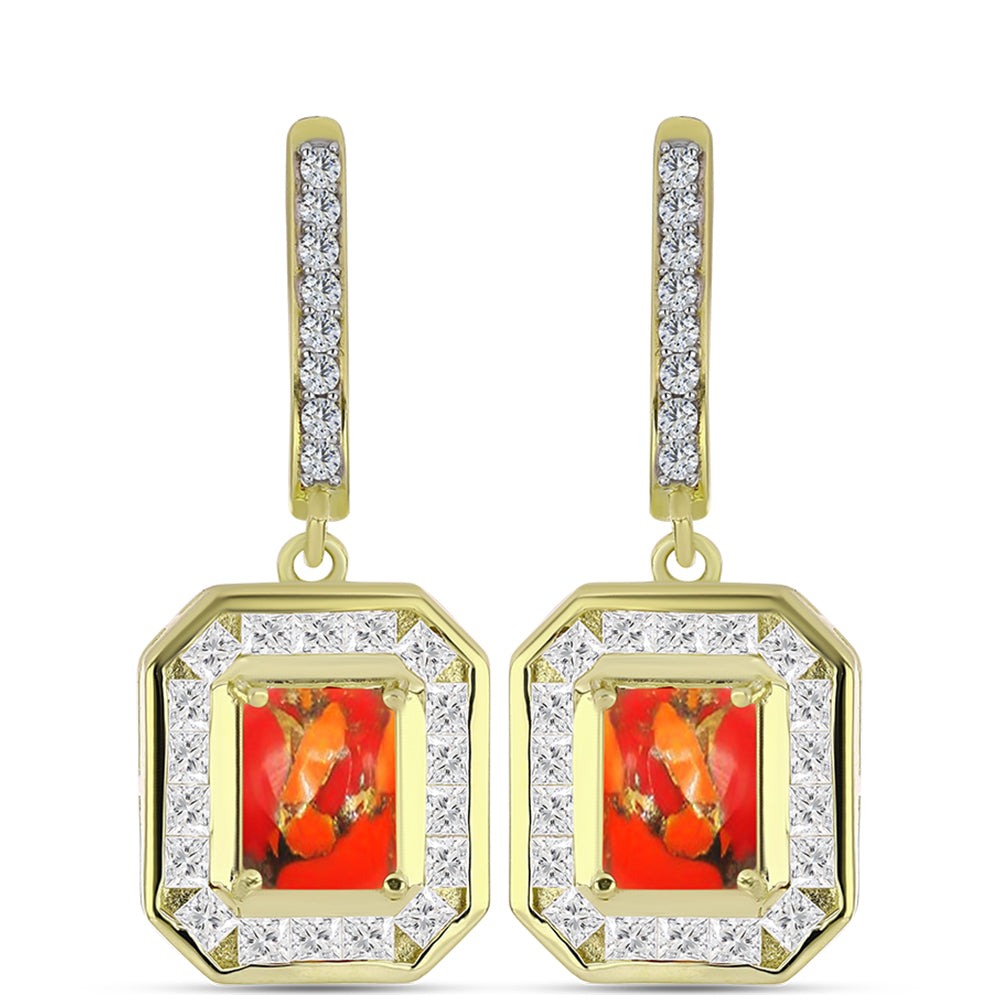 Brincos de Prata com Banho de Ouro com Turquesa de Mohave e Topázio Branco