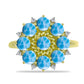 Anel de Prata com Banho de Ouro com Larimar e Topázio Branco  Contraste: Cabeca de Veado (800)