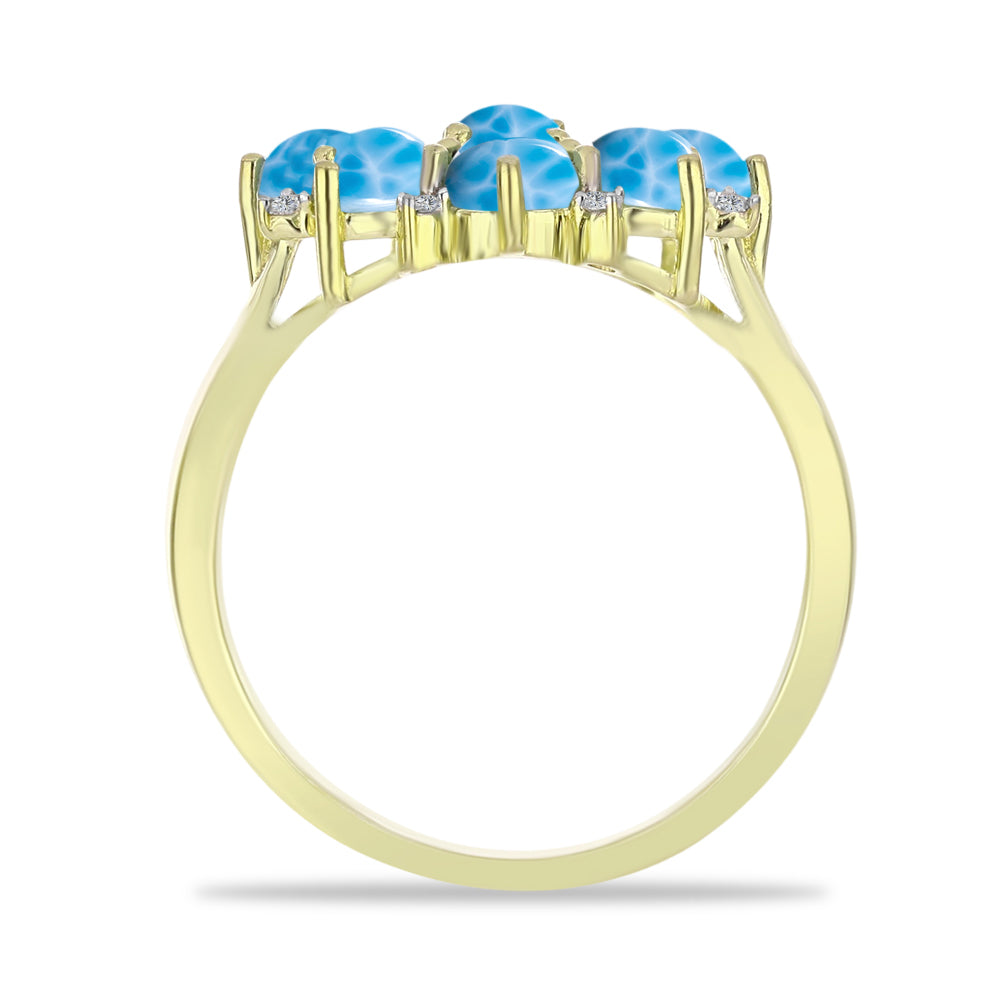 Anel de Prata com Banho de Ouro com Larimar e Topázio Branco  Contraste: Cabeca de Veado (800) 2 