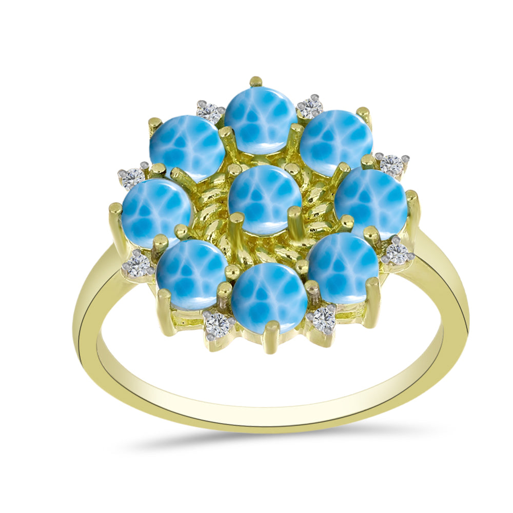 Anel de Prata com Banho de Ouro com Larimar e Topázio Branco  Contraste: Cabeca de Veado (800) 3 