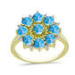 Anel de Prata com Banho de Ouro com Larimar e Topázio Branco  Contraste: Cabeca de Veado (800)