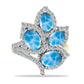 Anel de Prata com Banho de Ouro com Larimar e Topázio Branco  Contraste: Cabeca de Veado (800)