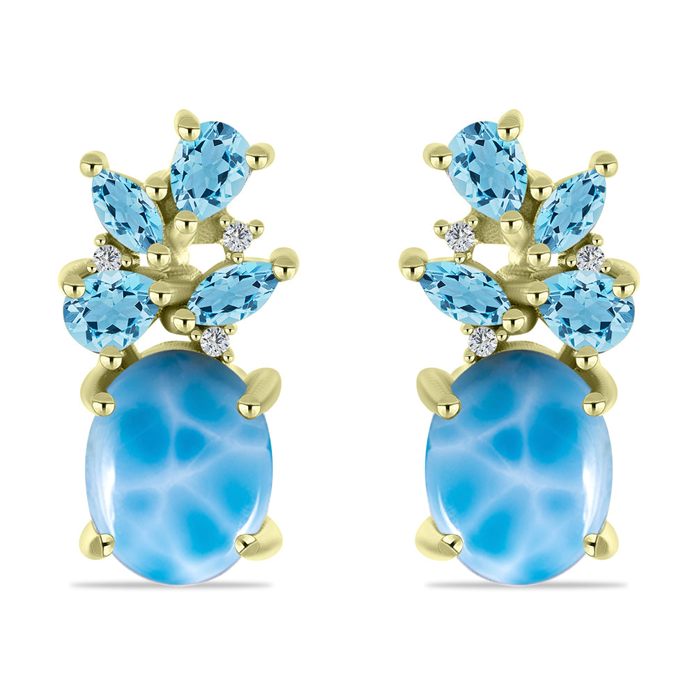 Brincos de Prata com Banho de Ouro com Larimar e Topázio Azul da Suiça 1 