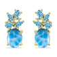 Brincos de Prata com Banho de Ouro com Larimar e Topázio Azul da Suiça