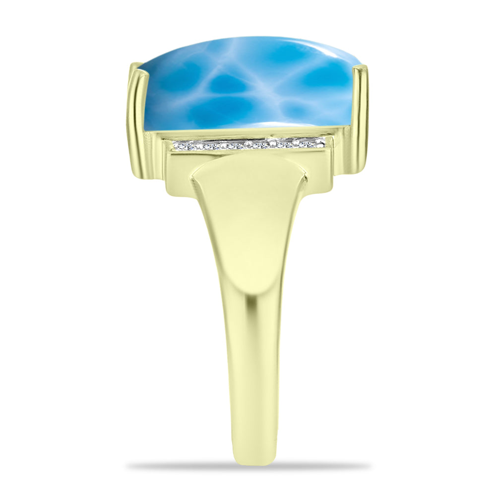 Anel de Prata com Banho de Ouro com Larimar e Topázio Branco  Contraste: Cabeca de Veado (800)