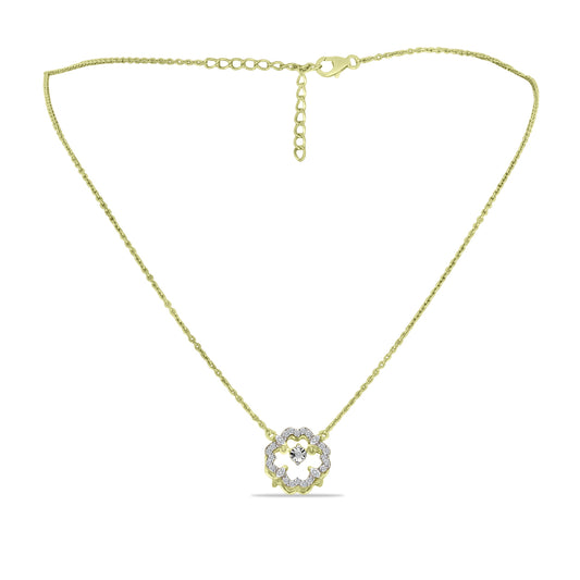 Colar de Prata com Banho de Ouro com Diamante Branco e Zircão Branco  Contraste: Cabeca de Veado (800)
