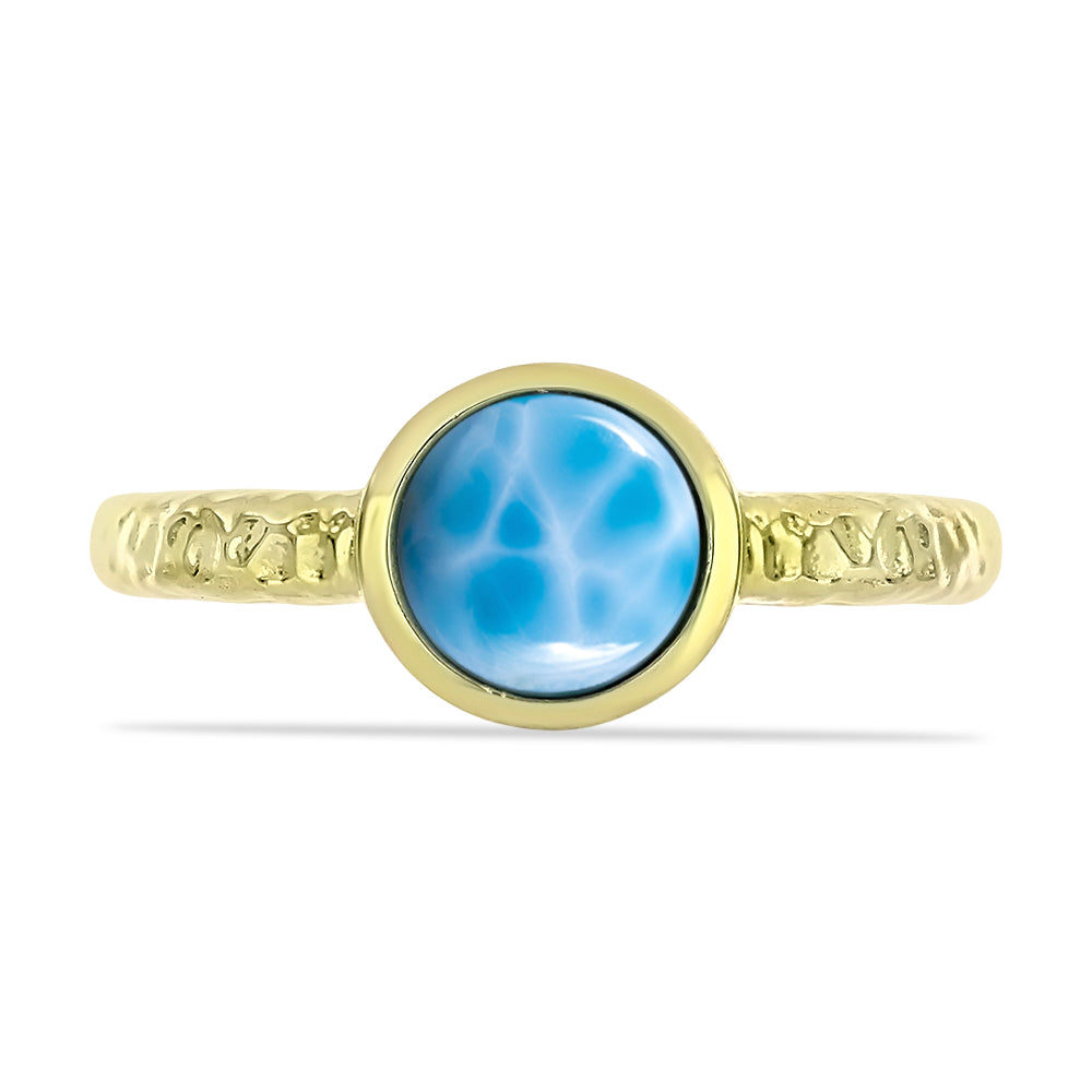 Anel de Prata com Banho de Ouro com Larimar  Contraste: Cabeca de Veado (800)