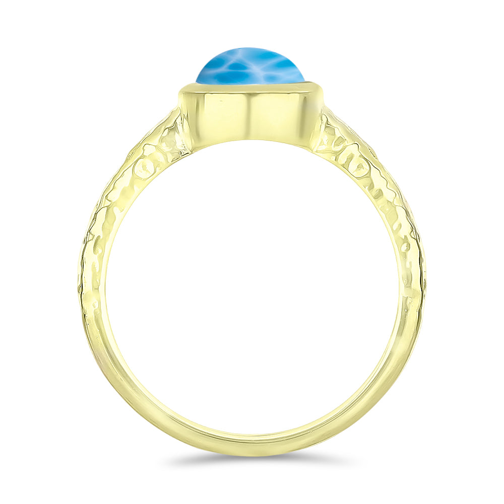 Anel de Prata com Banho de Ouro com Larimar  Contraste: Cabeca de Veado (800) 2 