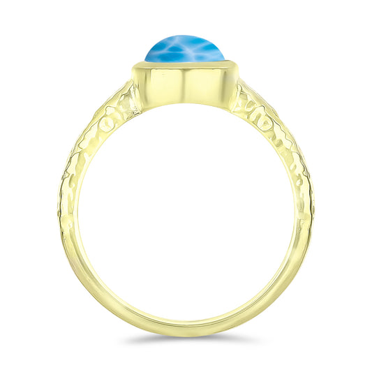 Anel de Prata com Banho de Ouro com Larimar  Contraste: Cabeca de Veado (800)