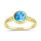 Anel de Prata com Banho de Ouro com Larimar  Contraste: Cabeca de Veado (800)
