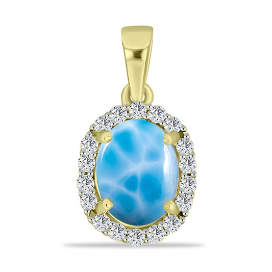 Pendente de Prata com Banho de Ouro com Larimar e Topázio Branco
