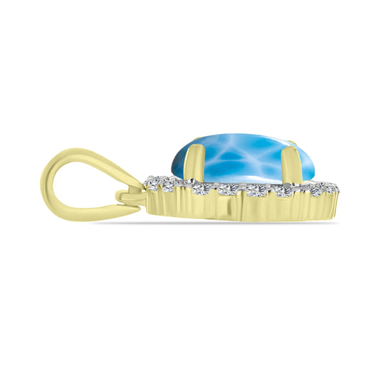 Pendente de Prata com Banho de Ouro com Larimar e Topázio Branco