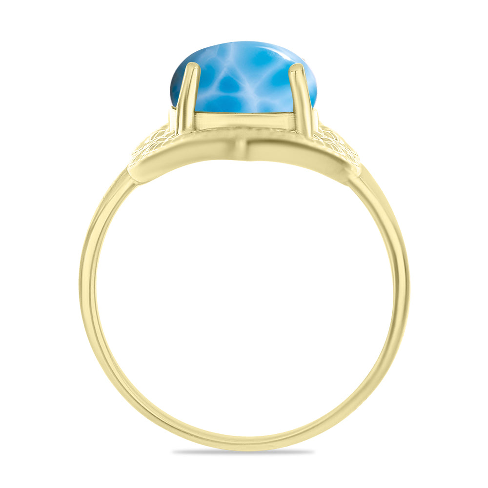 Anel de Prata com Banho de Ouro com Larimar  Contraste: Cabeca de Veado (800)