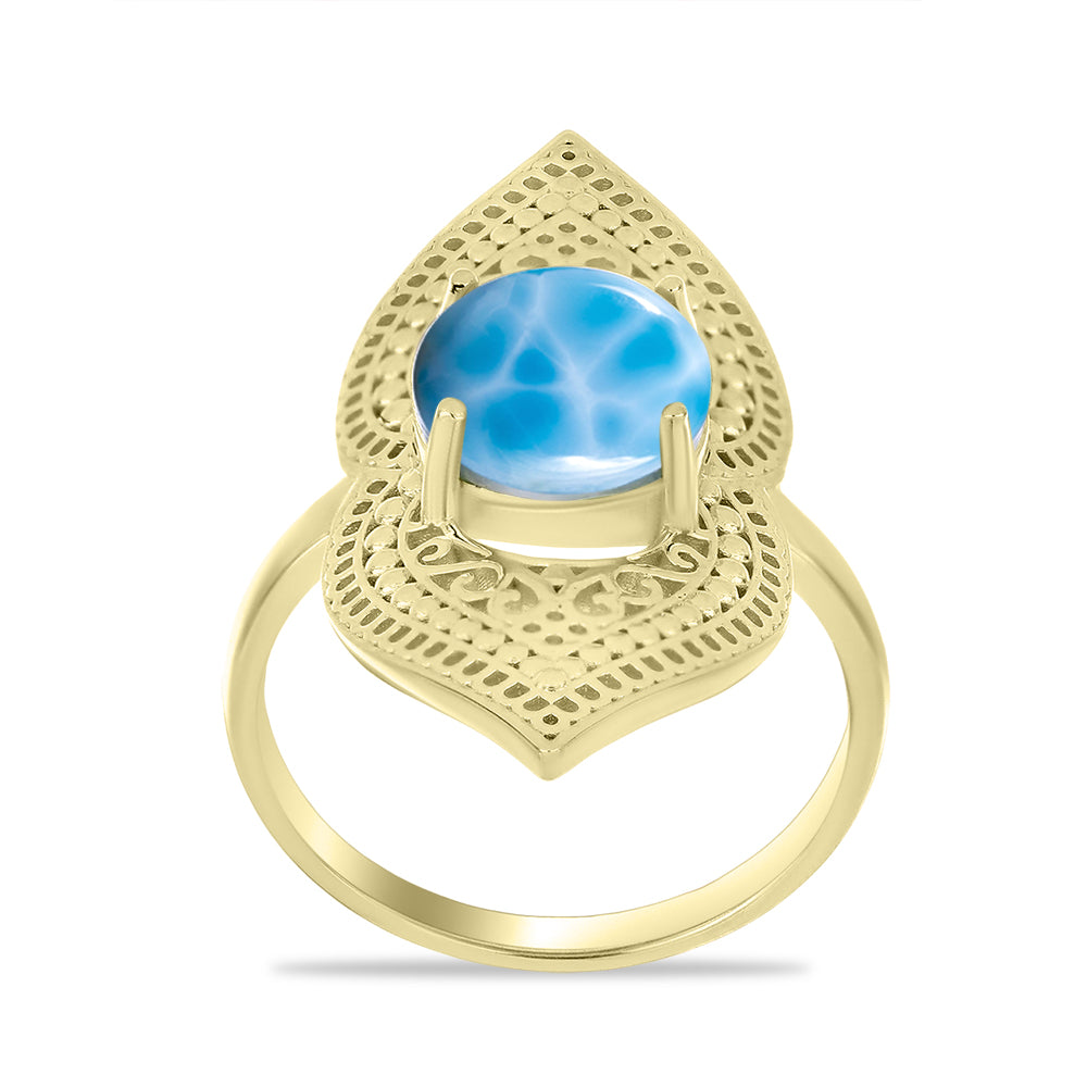 Anel de Prata com Banho de Ouro com Larimar  Contraste: Cabeca de Veado (800) 3 