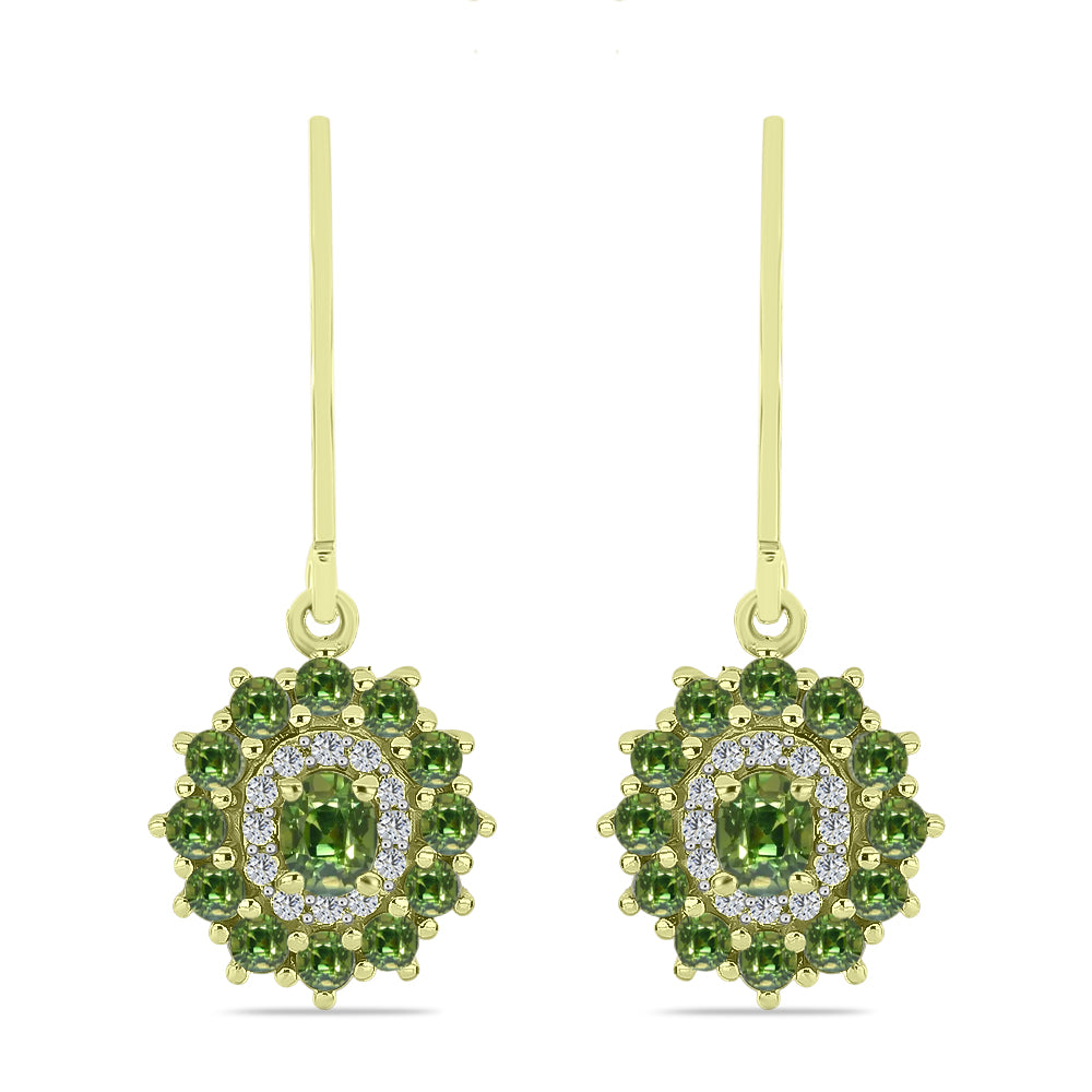 Brincos de Prata com Banho de Ouro com Safira Verde e Topázio Branco