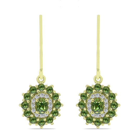 Brincos de Prata com Banho de Ouro com Safira Verde e Topázio Branco