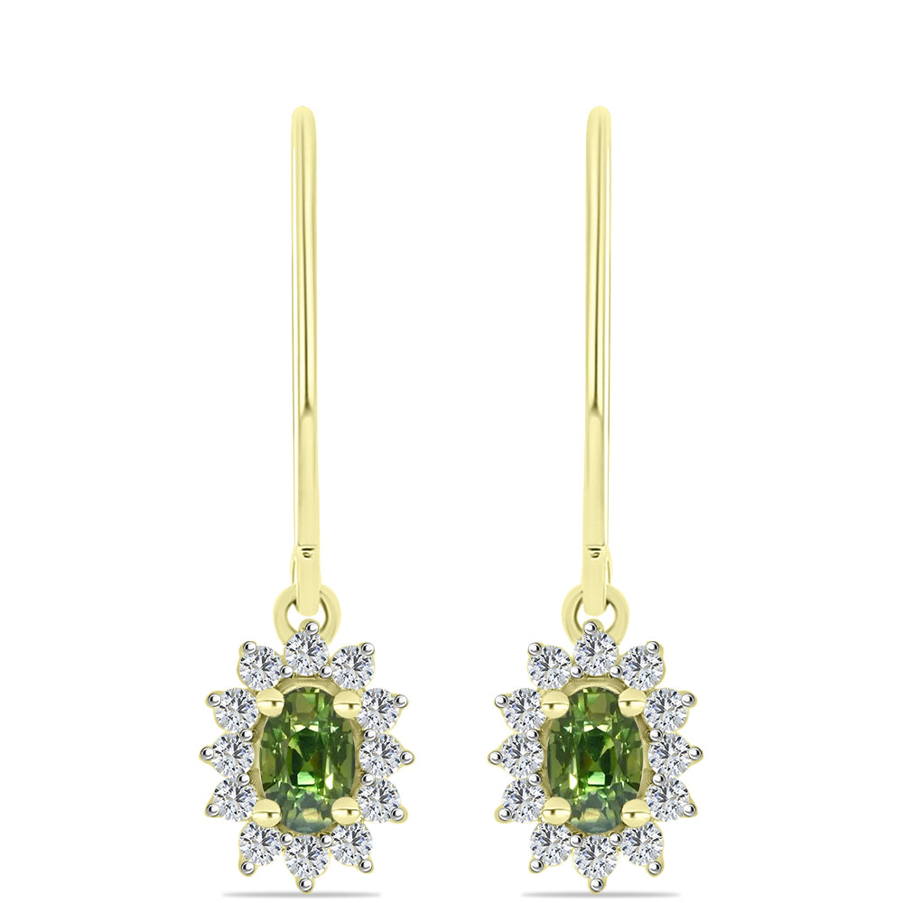 Brincos de Prata com Banho de Ouro com Safira Verde e Topázio Branco 3 