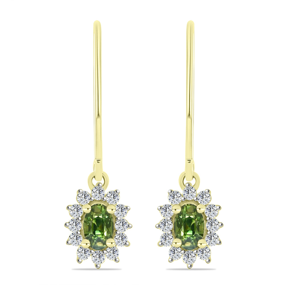 Brincos de Prata com Banho de Ouro com Safira Verde e Topázio Branco 1 