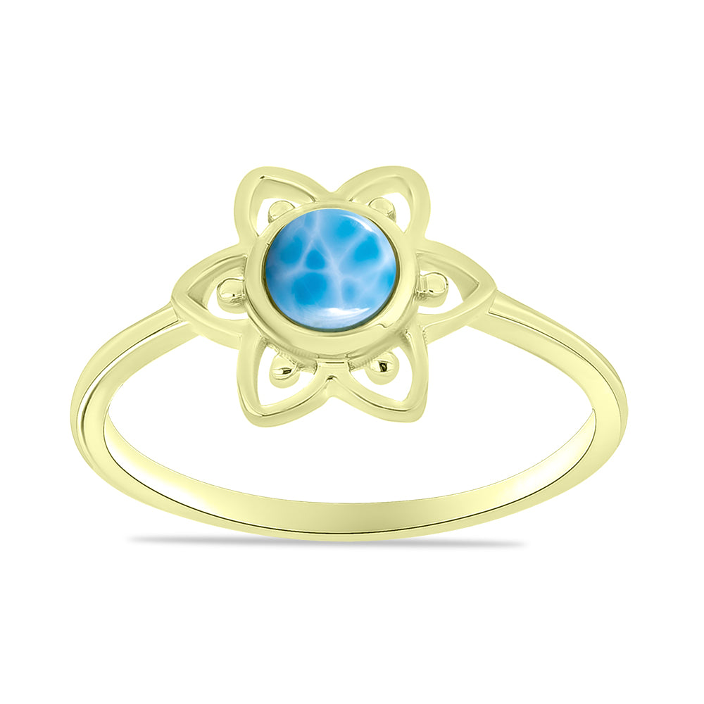 Anel de Prata com Banho de Ouro com Larimar 3 