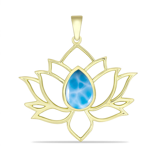 Pendente de Prata com Banho de Ouro com Larimar  Contraste: Cabeca de Veado (800)