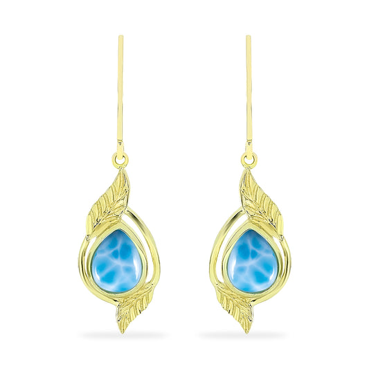 Brincos de Prata com Banho de Ouro com Larimar