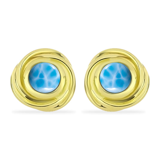 Brincos de Prata com Banho de Ouro com Larimar